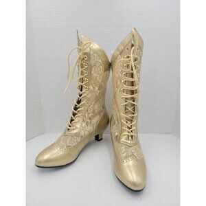 Funtasma Lace Cosplay Victorian Granny Boots. Dame-115. Gold Size 8